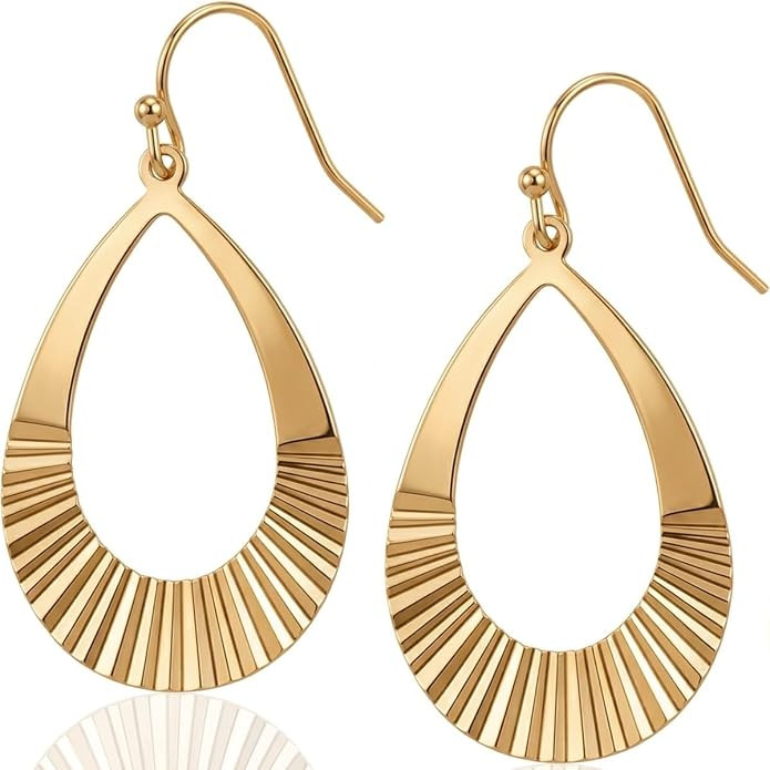 Open Teardrop Dangle Earrings for Women - Lightweight Boho Pleated Tear Drop Earrings, Bohemian T... | Amazon (US)