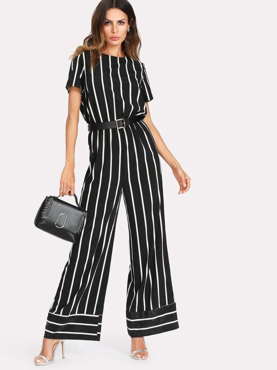 Wide Leg Mixed Striped Jumpsuit | SHEIN