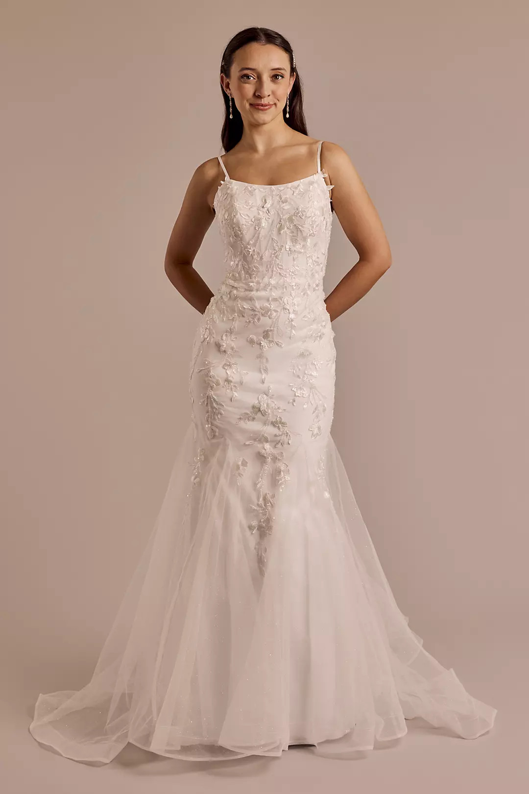 Lace Applique Mermaid Wedding Dress with Godets | David's Bridal