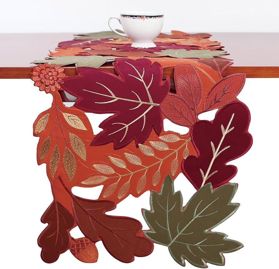 Thanksgiving Table Runners Embroidered Leaves , Fall Table Runner 72 Inches Long, Thanksgiving Ta... | Amazon (US)
