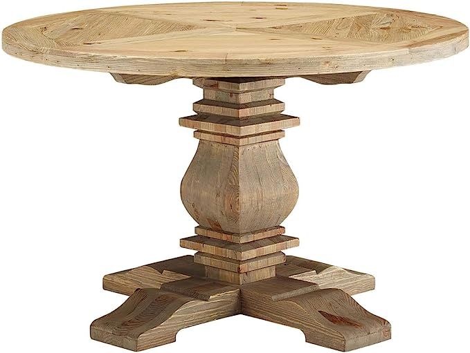 Modway Column 47" Rustic Farmhouse Pine Wood Round Kitchen and Dining Room Table, Brown | Amazon (US)