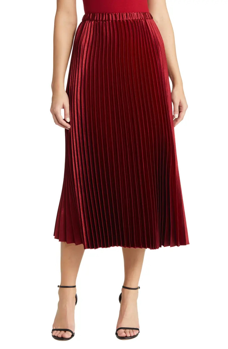 Anne Klein Pleated Satin Midi Skirt | Nordstrom | Nordstrom