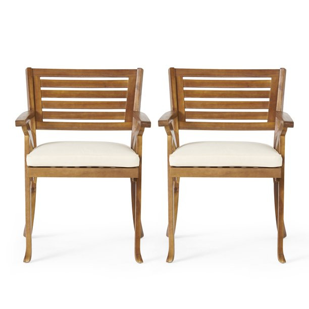 Helen Outdoor Acacia Wood Arm Chair, Set of 2, Teak Finish | Walmart (US)
