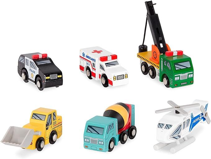 Battat – Wood Cars For Kids – 6Pc Toy Vehicle Set – Mini Rescue & Construction Vehicles –... | Amazon (US)