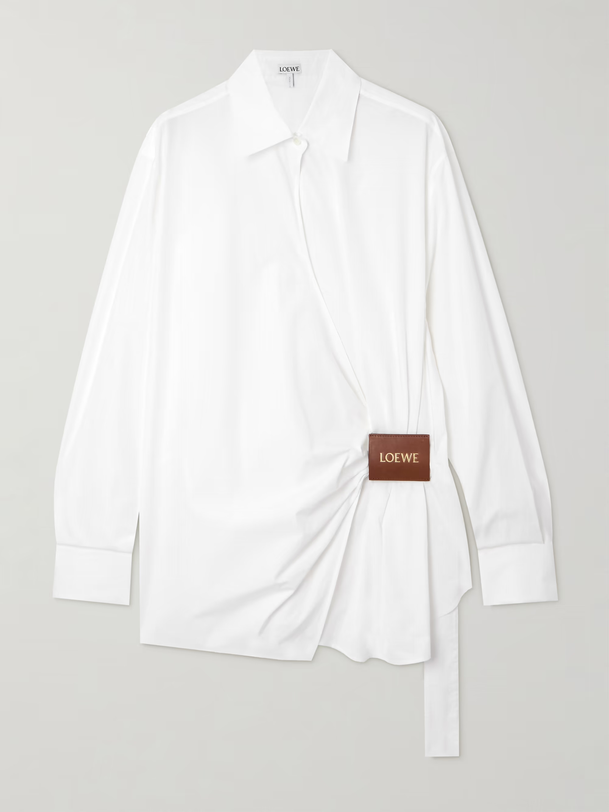 Wrap-effect leather-trimmed cotton-poplin shirt | NET-A-PORTER (US)