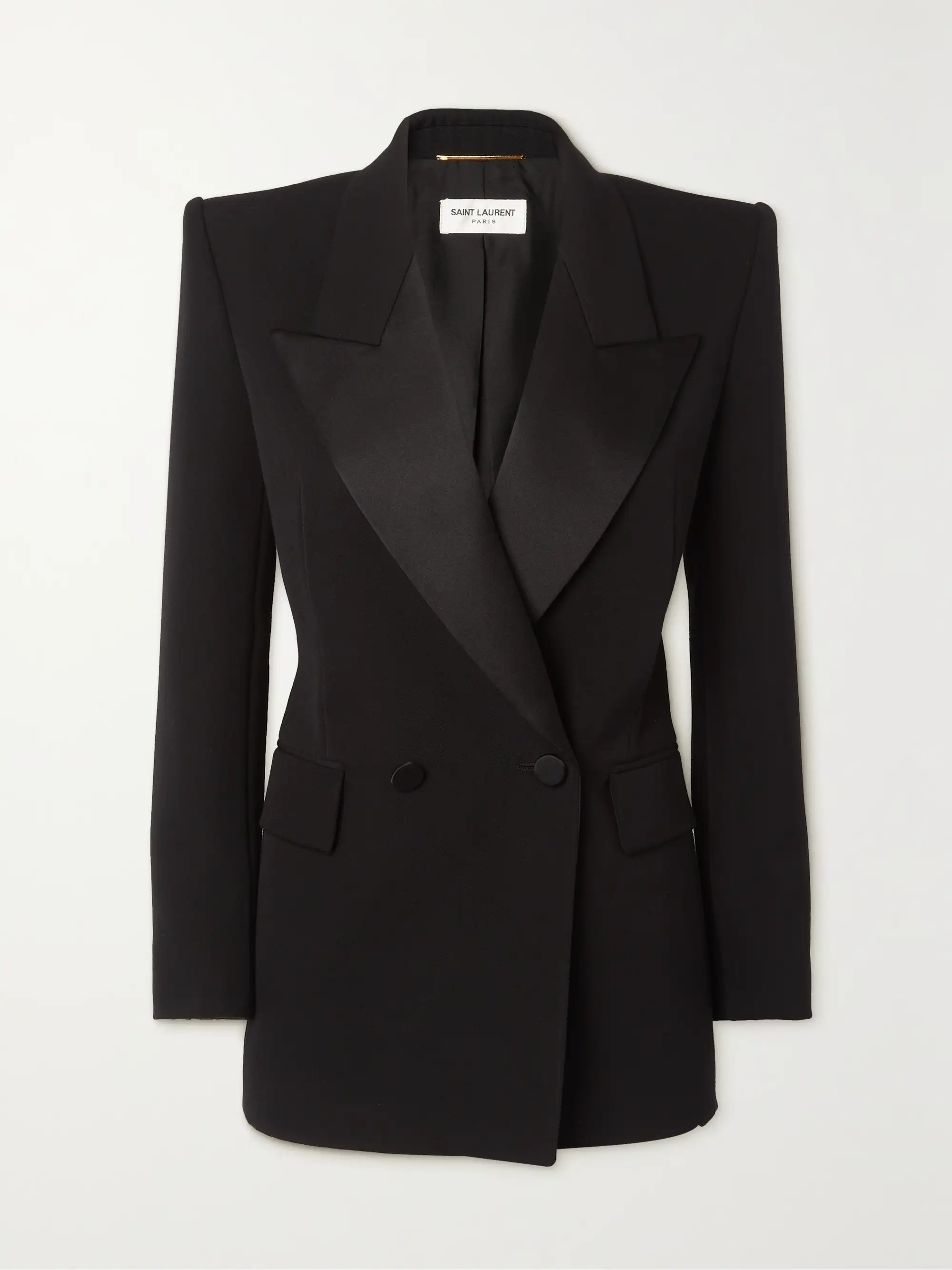 Double-breasted satin-trimmed grain de poudre wool blazer | NET-A-PORTER (UK & EU)