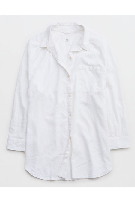 Aerie Linen Blend Cover Up Shirt Women's White XXS | American Eagle Outfitters (US & CA)