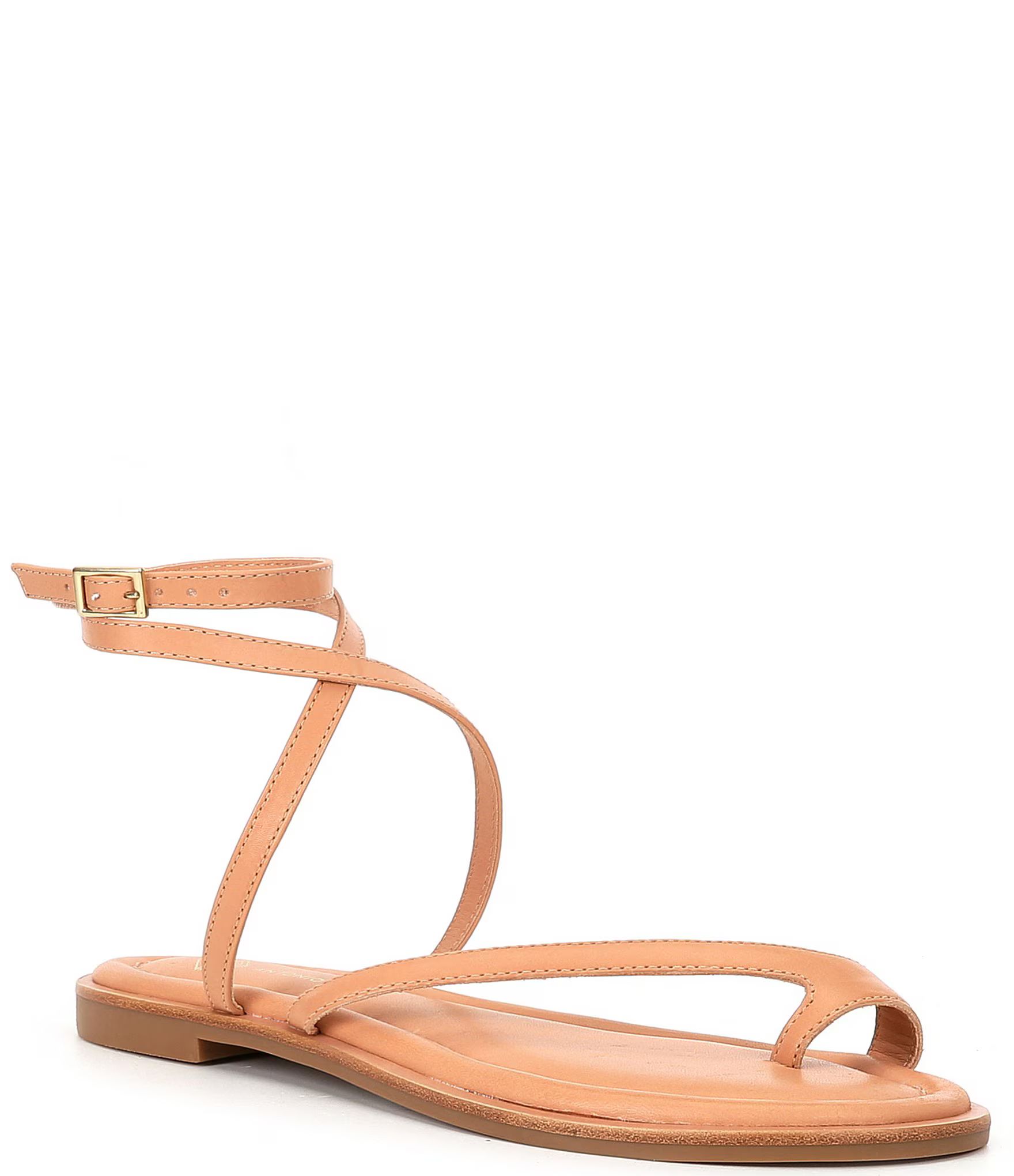 Ladonna Leather Ankle Wrap Flat Toe Loop Thong Sandals | Dillard's