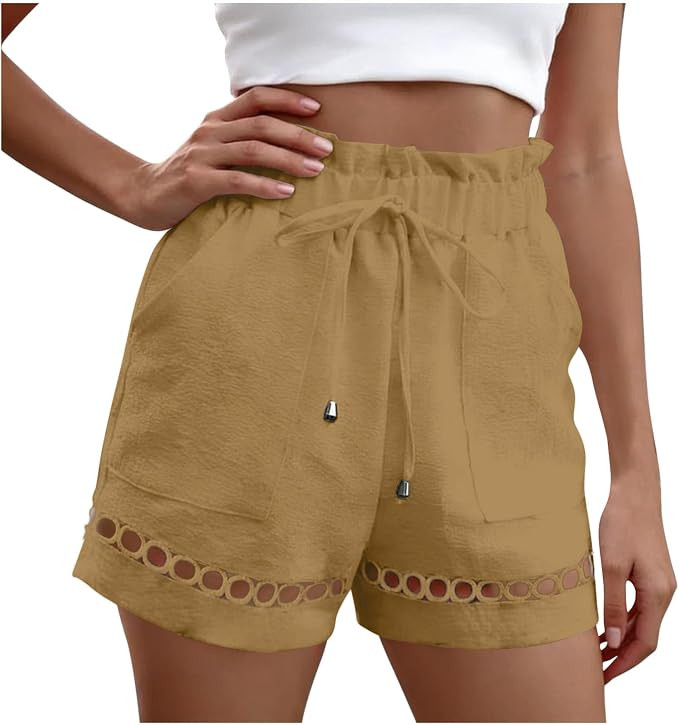 Linen Shorts for Women Summer Comfy Casual Cotton Shorts Lightweight Beach Vacation Baggy Outfits... | Amazon (US)