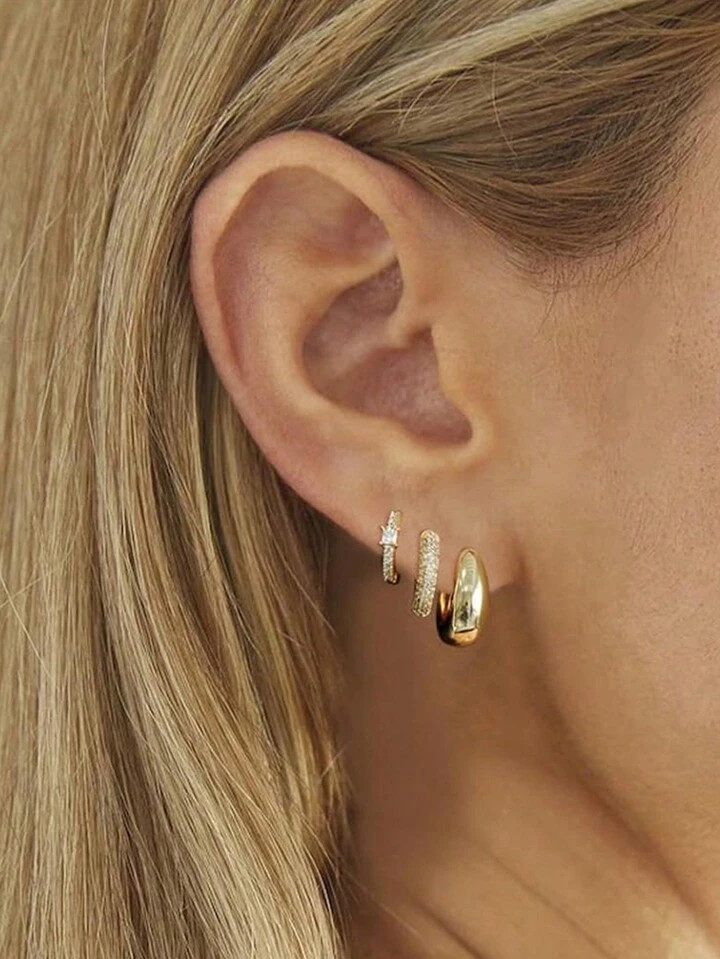 3 Pairs Small Gold Hoop Earrings Set For Women, 14K Gold Plated Huggie Hoop Earrings For Multiple... | SHEIN