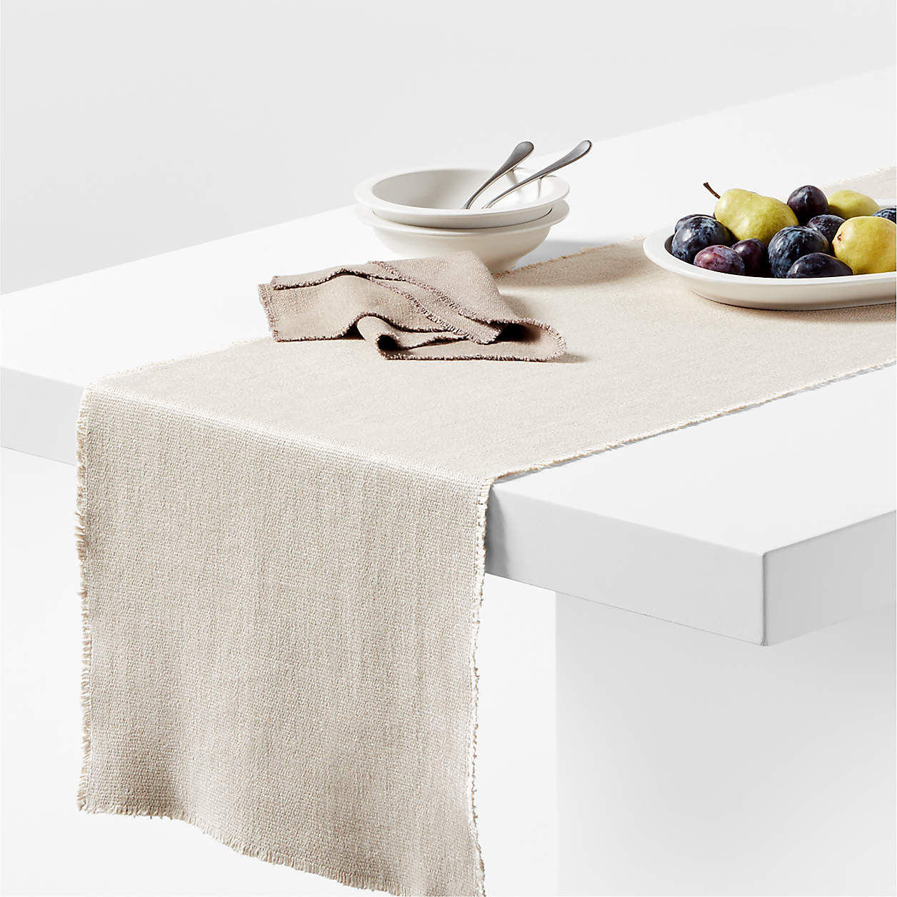 Hudson 120" Natural Linen Blend Woven Table Runner + Reviews | Crate & Barrel | Crate & Barrel