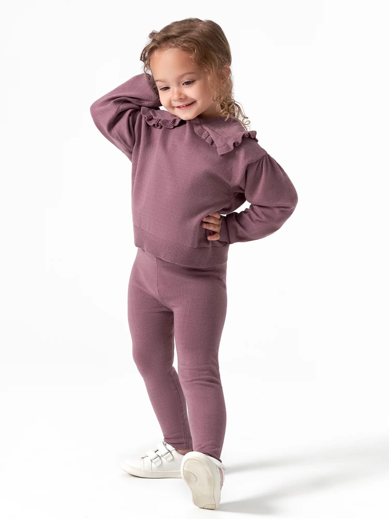 Modern Moments by Gerber Baby & Toddler Girl Ribbed Sweater with Peter Pan Collar and Leggings Ou... | Walmart (US)