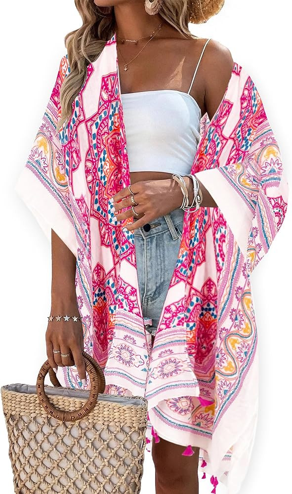 Beautiful Nomad Women's Kimono Swimsuit Coverups Beach Floral Casual Cardigan Bathing Suit Cover ... | Amazon (US)