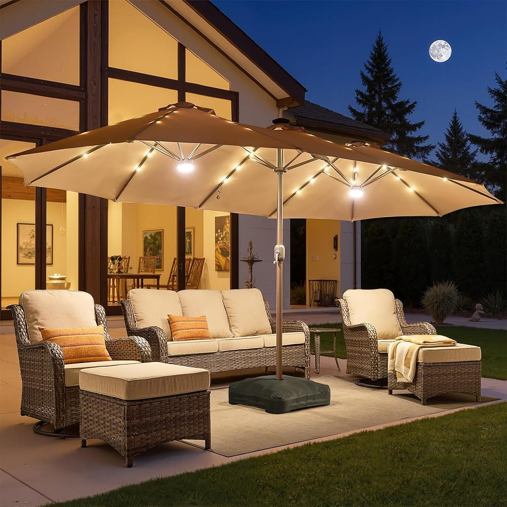 HOOOWOOO Outdoor Patio Umbrella With Solar Light,15 Ft Large Beach Umbrella,UV Protection Picnic ... | Amazon (US)