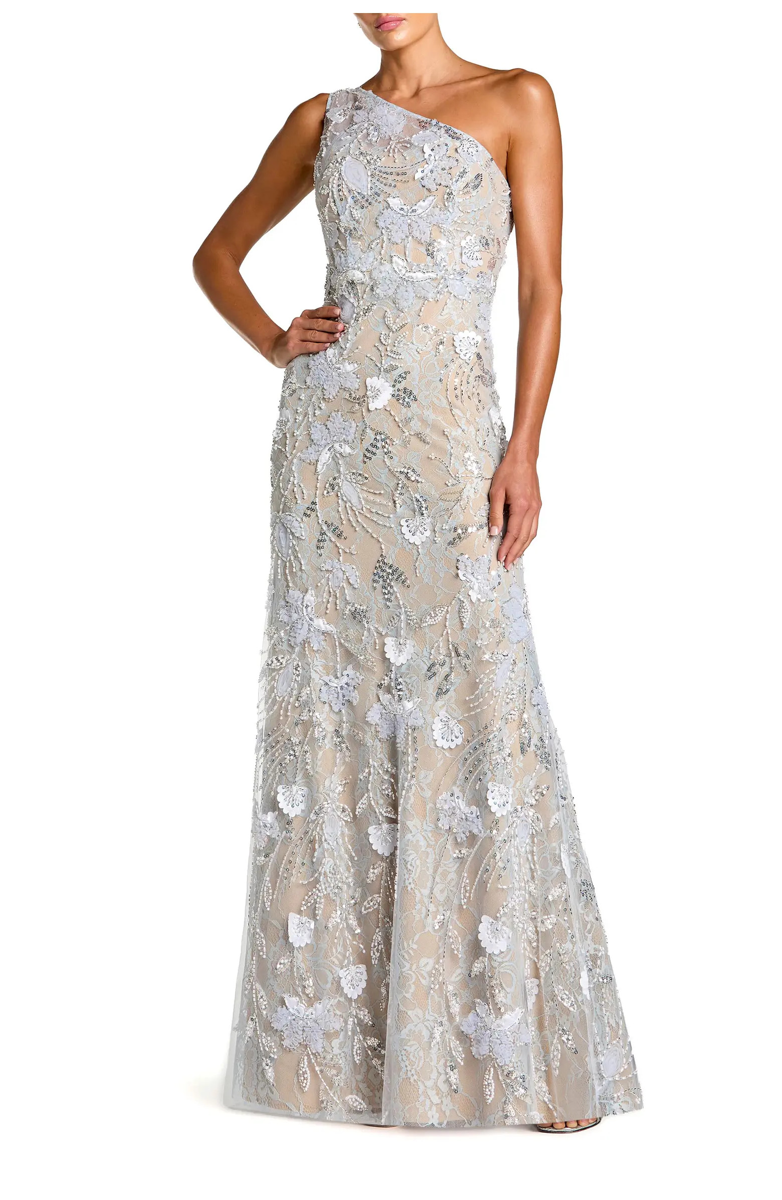 One Shoulder Embellished Lace Trumpet Gown | Nordstrom