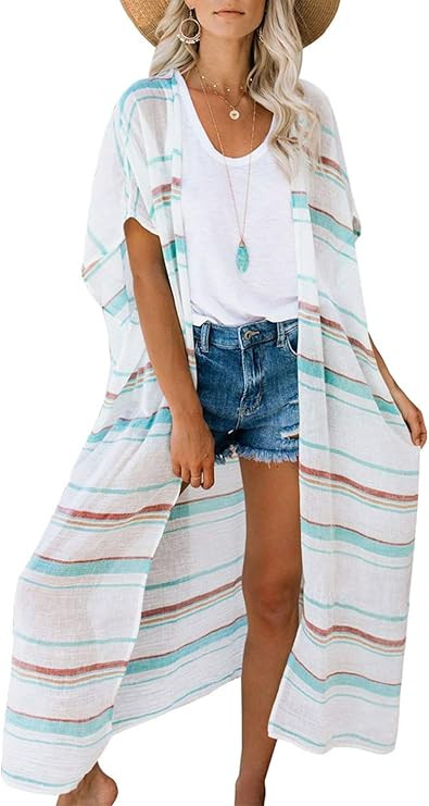 Women's Long Flowy Kimono Cardigans Boho Chiffon Floral Beach Cover Up Tops | Amazon (US)