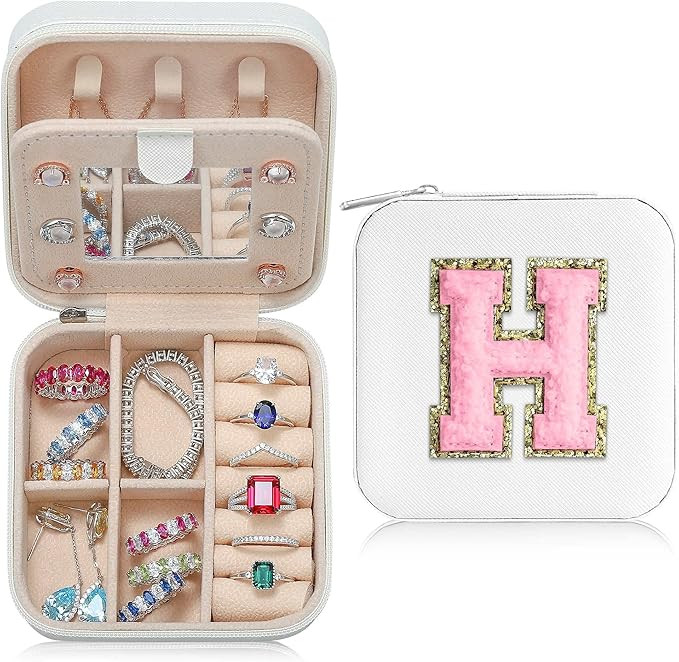 Parima Travel Jewelry Case for Women Girls, H Initial Jewelry Box | Small Jewelry Box | Travel Je... | Amazon (US)