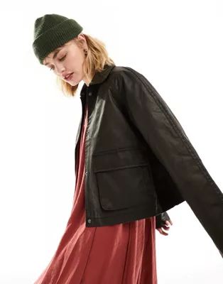 ASOS DESIGN cropped wax jacket with contrast collar in brown | ASOS (Global)