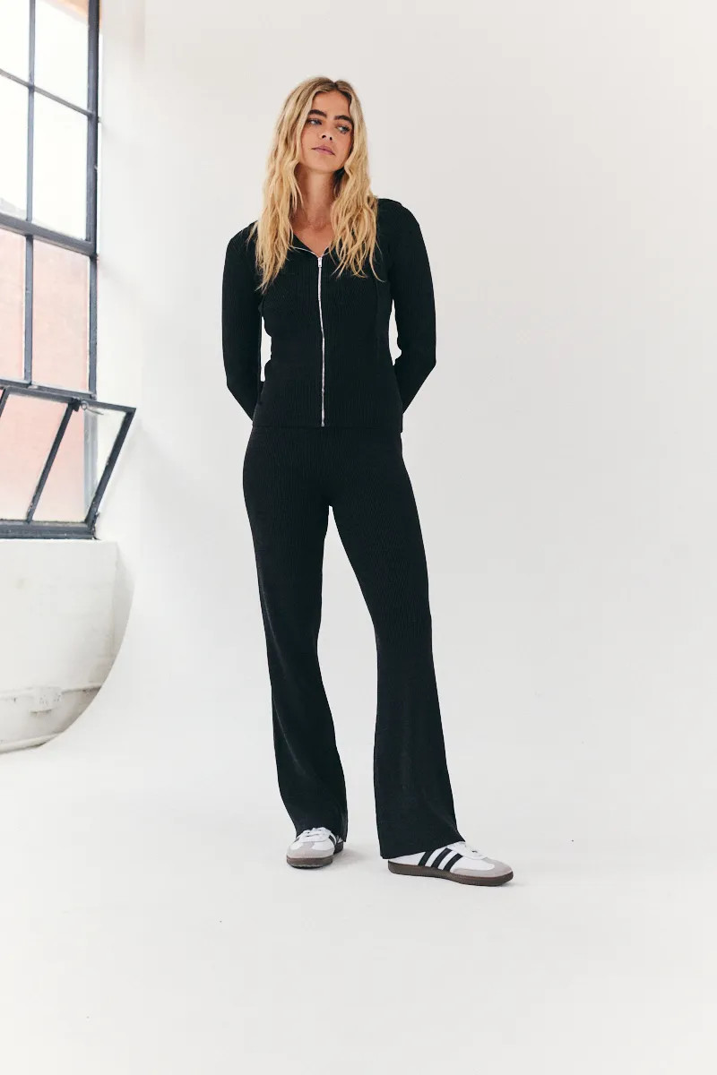 Rib Knit Co-Ord Flare Trouser | In The Style