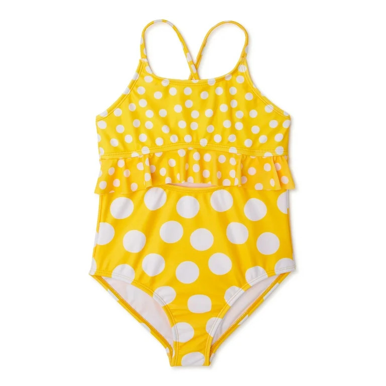 Wonder Nation Girls Polka Dot One-Piece Swimsuit with UPF 50+, Sizes 4-18 & Plus - Walmart.com | Walmart (US)