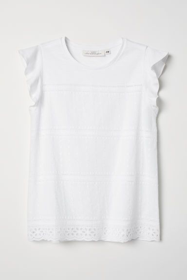 H & M - Embroidered Top - White | H&M (US)