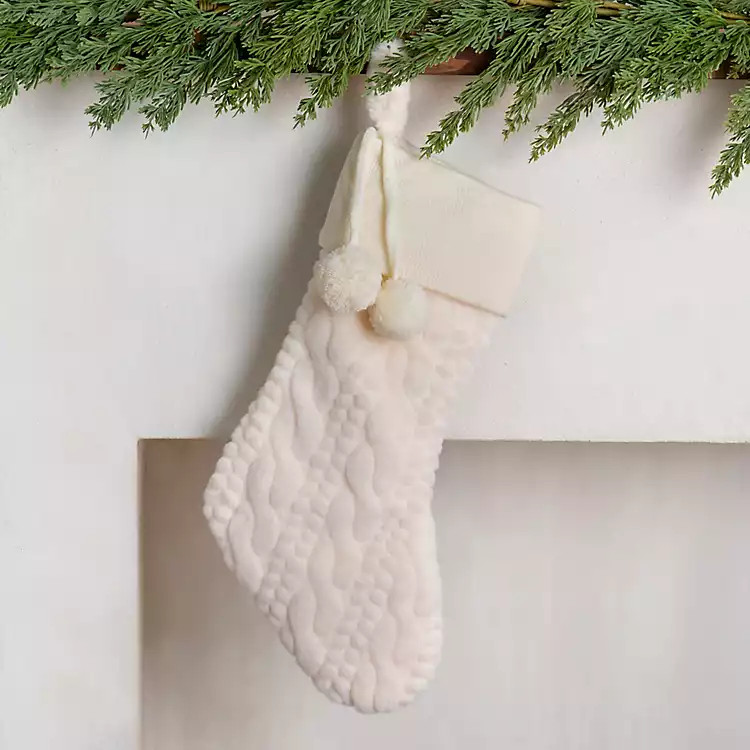 Cream Plush Cable Knit Stocking | Kirklands