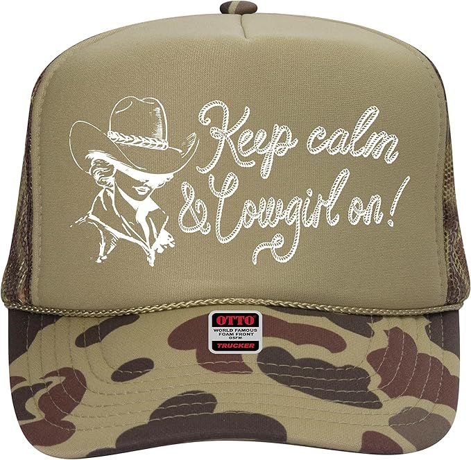 Keep Calm and Cowgirl On Trucker Hat - Trendy Vintage Funny Cute Cowboy Cowgirl Country Designer ... | Amazon (US)