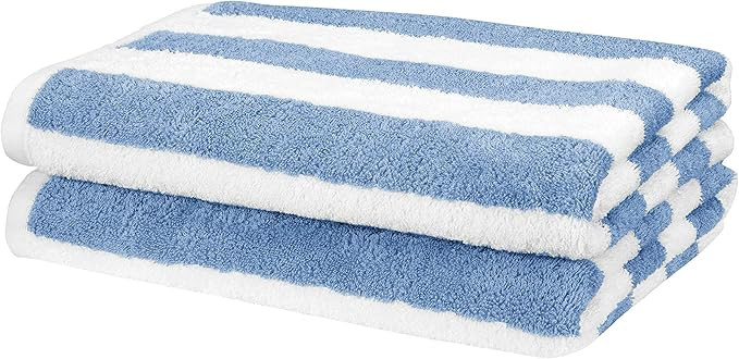 Amazon Basics Cabana Stripe Beach Towel - 2-Pack, Sky Blue | Amazon (US)