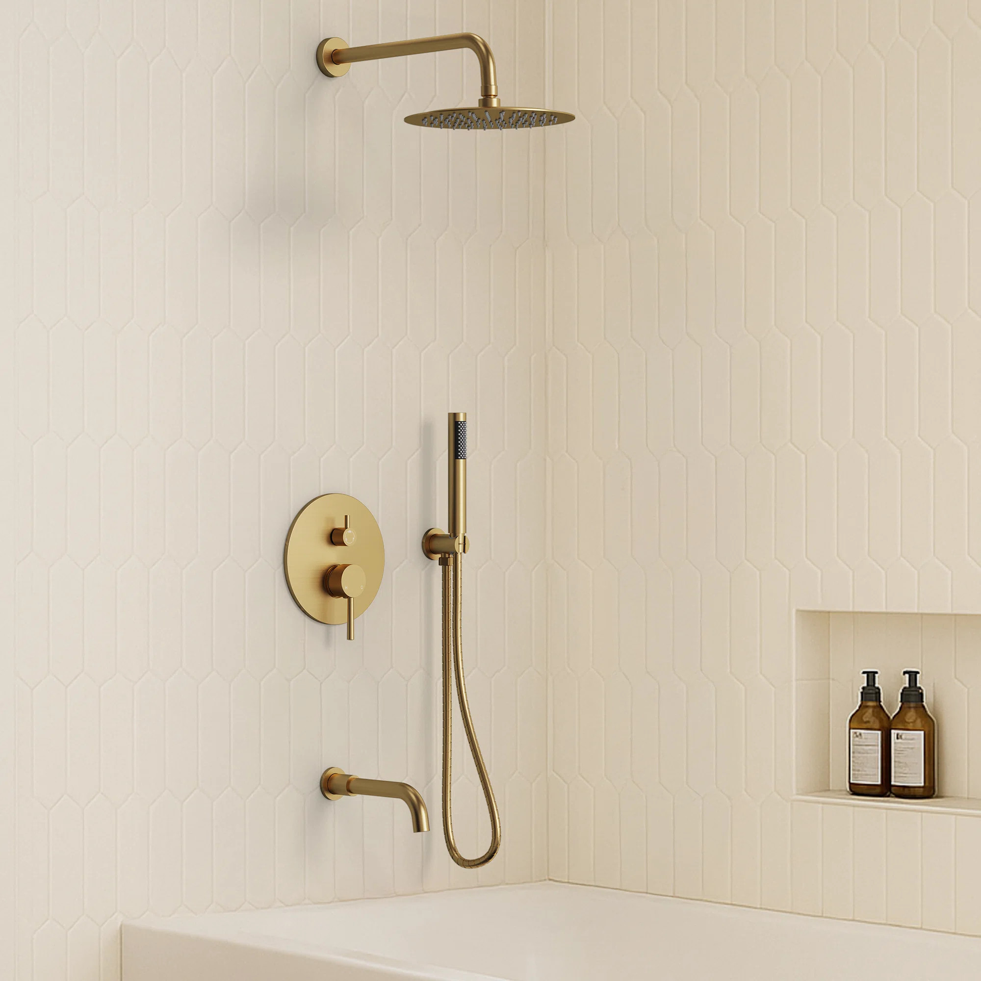 10-Inch High-Pressure Rainfall Shower System, Tub Faucet Set with Pressure Balanced Valve SF10-3F... | Wayfair North America