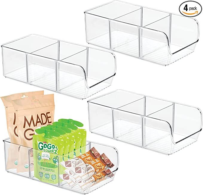 bHome - 4 Adjustable Snack Organizer Bins for Cabinet & Pantry Organization And Storage Plastic S... | Amazon (US)