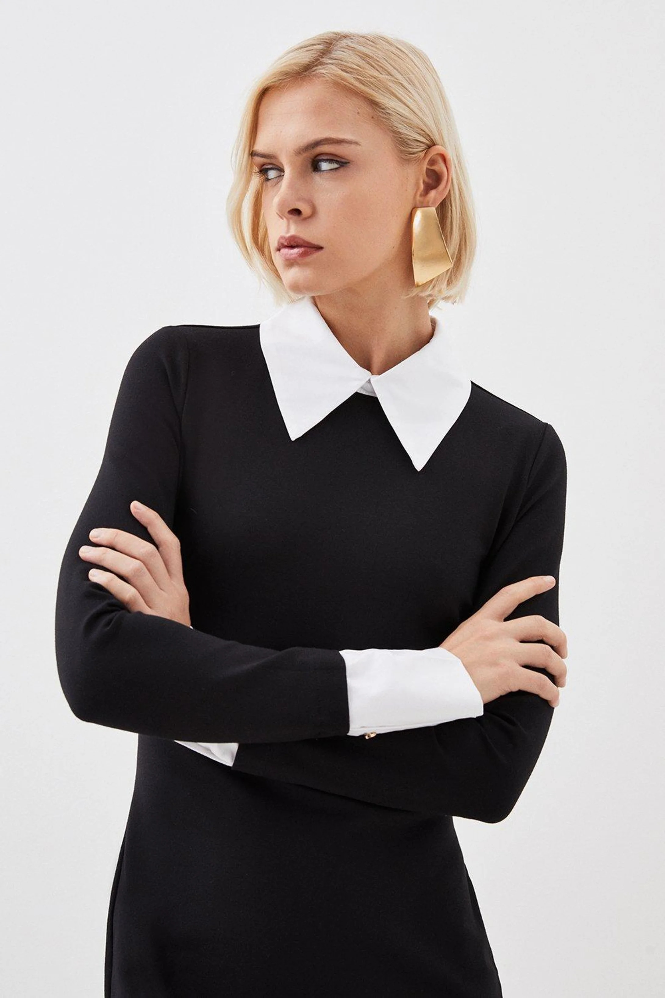 Jersey Cotton Poplin Midi Collar Dress | Karen Millen UK + IE + DE + NL