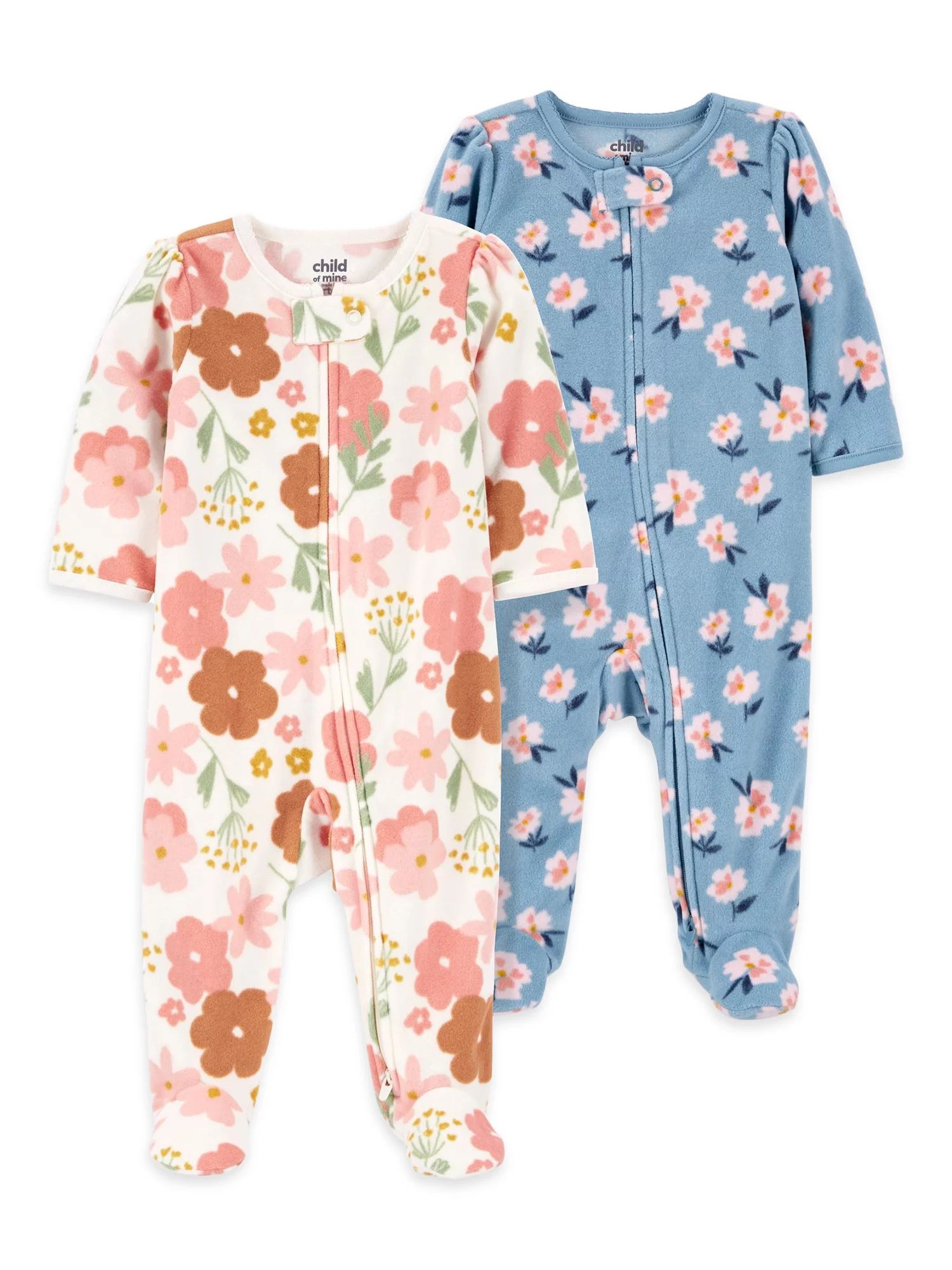 Carter's Child of Mine Newborn Baby Girl Microfleece Sleep N Play Footed Pajamas, 2-Pack, Sizes P... | Walmart (US)