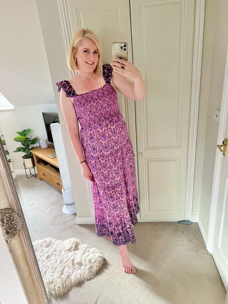 Hi everyone! I know summer is pretty much over & I’m thinking of autumn, but I saw this boho dress on sale & had to buy it for next year. It’s a really pretty purple/mauve colour & has blues & whites in the pattern. The hem of the dress & straps have crochet detail in them. It’s more if a midi to maxi length depending on your height. It’s available in different lengths, I got a long length as I’m 5’10 tall. 
Be quick before it sells out!!! 
U.K. blogger, M&S, Marks & Spencer, bargain, midsize. 



#LTKsalealert #LTKSale #LTKover40