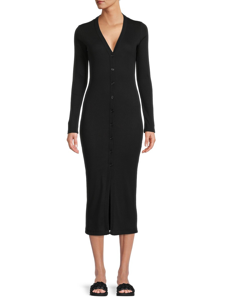 Renee C. Women's Ribbed Cardigan Midi Dress - Black - Size L | Saks Fifth Avenue OFF 5TH