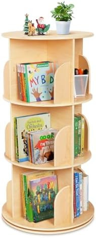 OOOK Kids Rotating Bookshelf, Small Corner Bookshelf for Small Space, 360° Display 3 Tier Floor ... | Amazon (US)