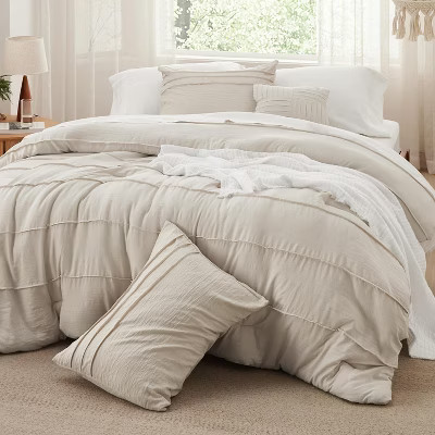 Bedsure Beige Twin Comforter Set - 3 Pieces Pinch Pleat Bed Set, Down Alternative Bedding Sets for All Season, 1 Comforter, 1 Pillowcase, 1 Decorative | Target
