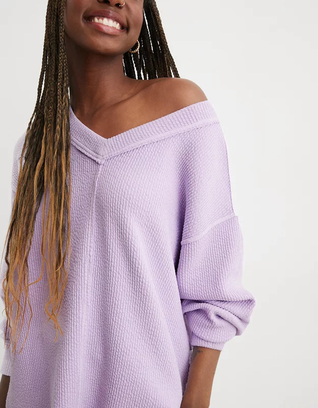 Aerie Wonder Textured V-Neck Sweatshirt | Aerie