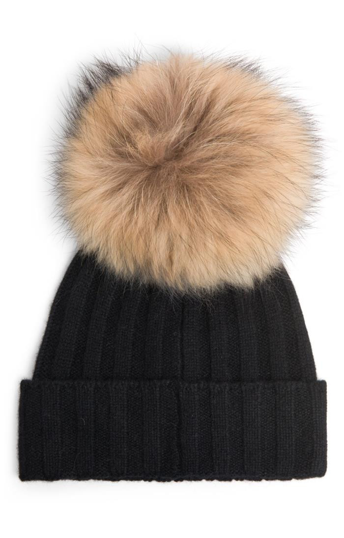 Ladies Cashmere Hat with Fox Fur Pom Pom | The House Of Bruar