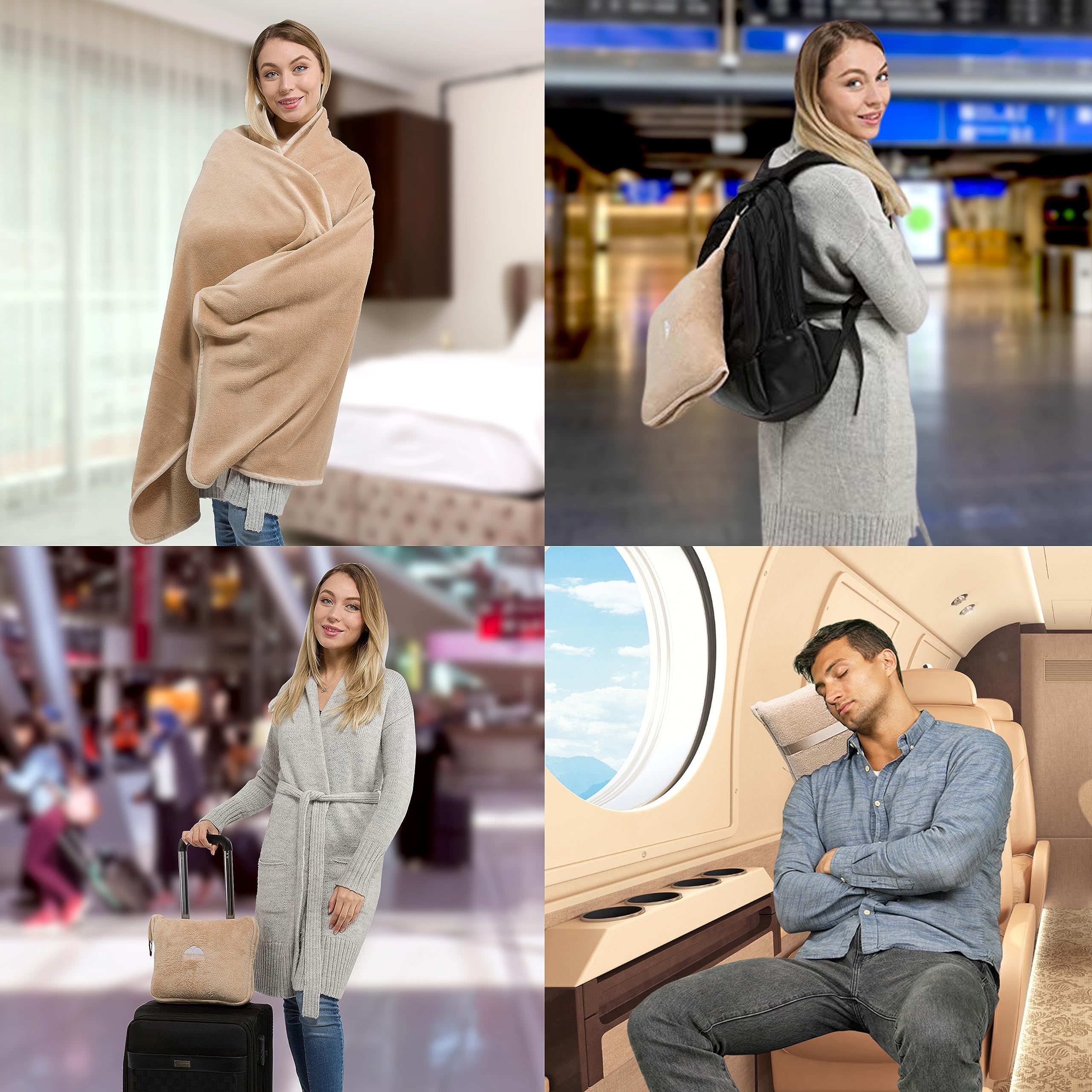 BlueHills Premium Soft 2-Pack Travel Blanket Pillows Airplane Large Plane Flight Throw Travel Bla... | Amazon (US)