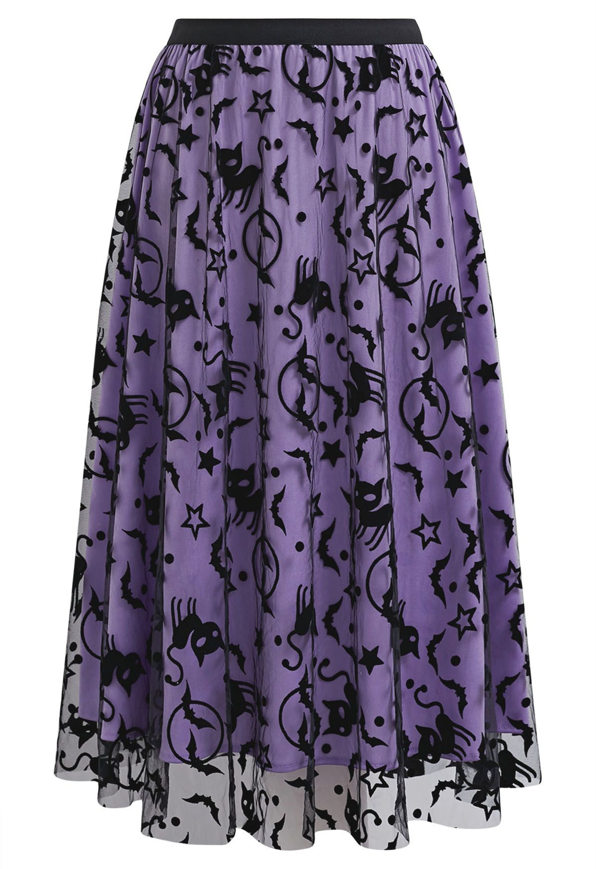 Spooky Halloween Icons Mesh Tulle Skirt in Purple | Chicwish