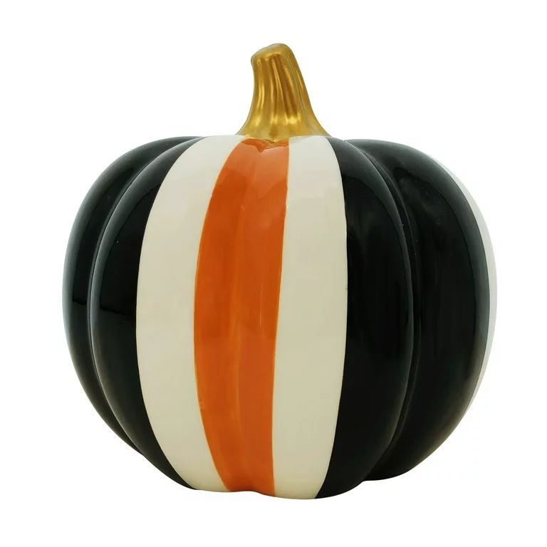 Ceramic Black & Orange LED Jack-O'-Lantern Tabletop Decoration, 7 in, by Way To Celebrate | Walmart (US)