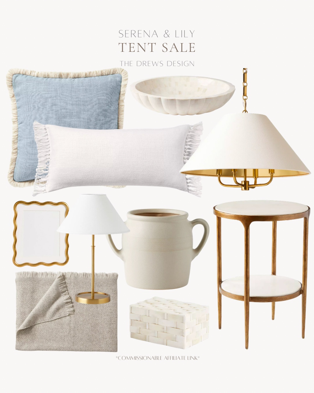 Serena & Lily’s tent sale includes throw pillows, decorative bowl, light fixture, side table, vase, decorative box, throw blanket, lamp, and frame.

Sale alert, home sale, coastal decor, home sale alert

#LTKFindsUnder100 #LTKSaleAlert #LTKHome