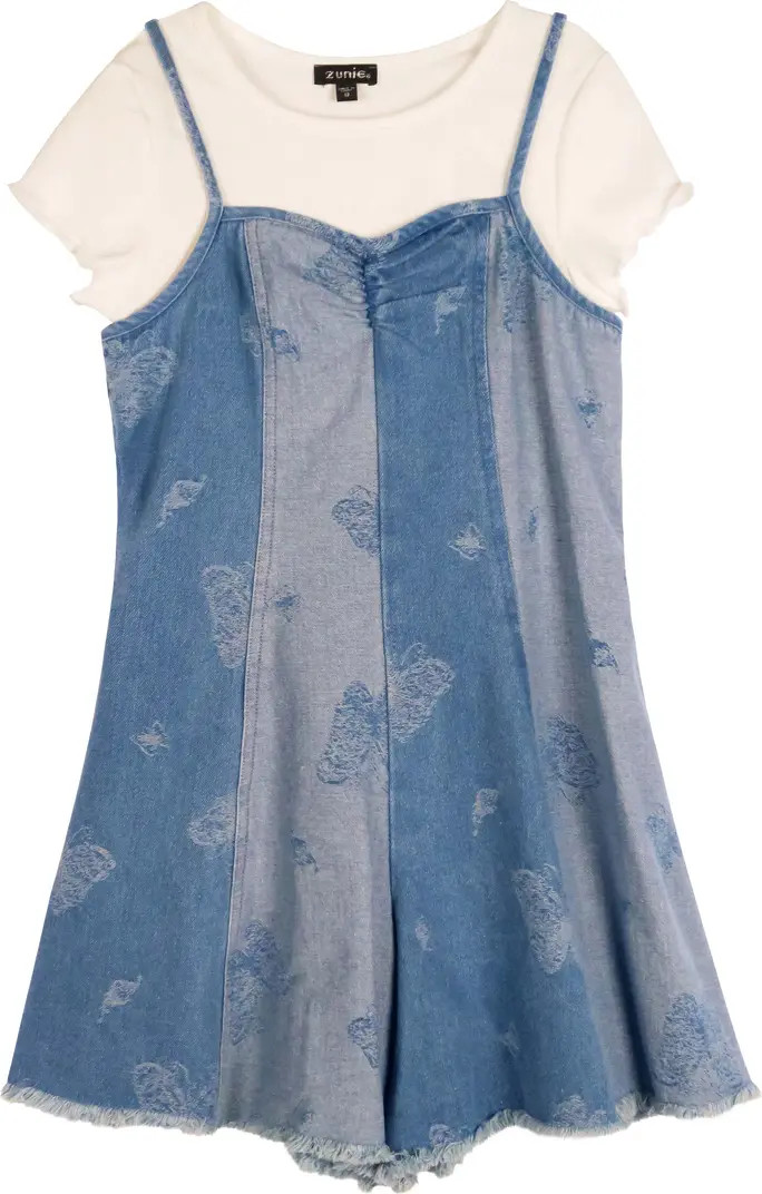 Zunie Kids' Mixed Media Denim Romper | Nordstromrack | Nordstrom Rack