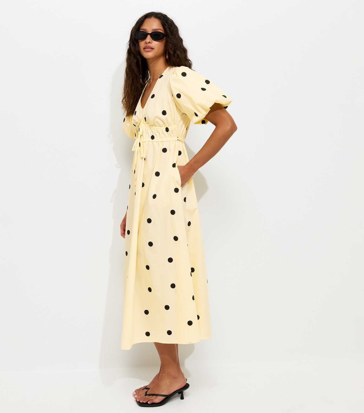 Yellow Polka Dot Puff Sleeve Midi Dress | New Look | New Look (UK)