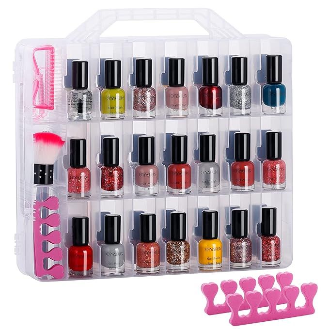 DreamGenius Portable Nail Polish Clear Organizer for 48 Bottles, Double Side and Locking Lids Gel... | Amazon (US)