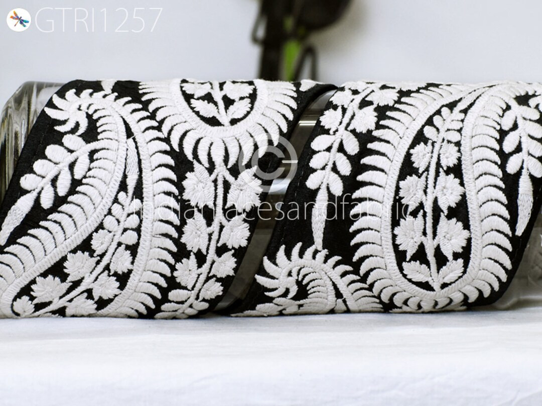 3 Yard Black 10 CM Trim Embroidered Saree Gold Thread Work Silk Sari Border Trim Art Quilt Fabric... | Etsy (US)