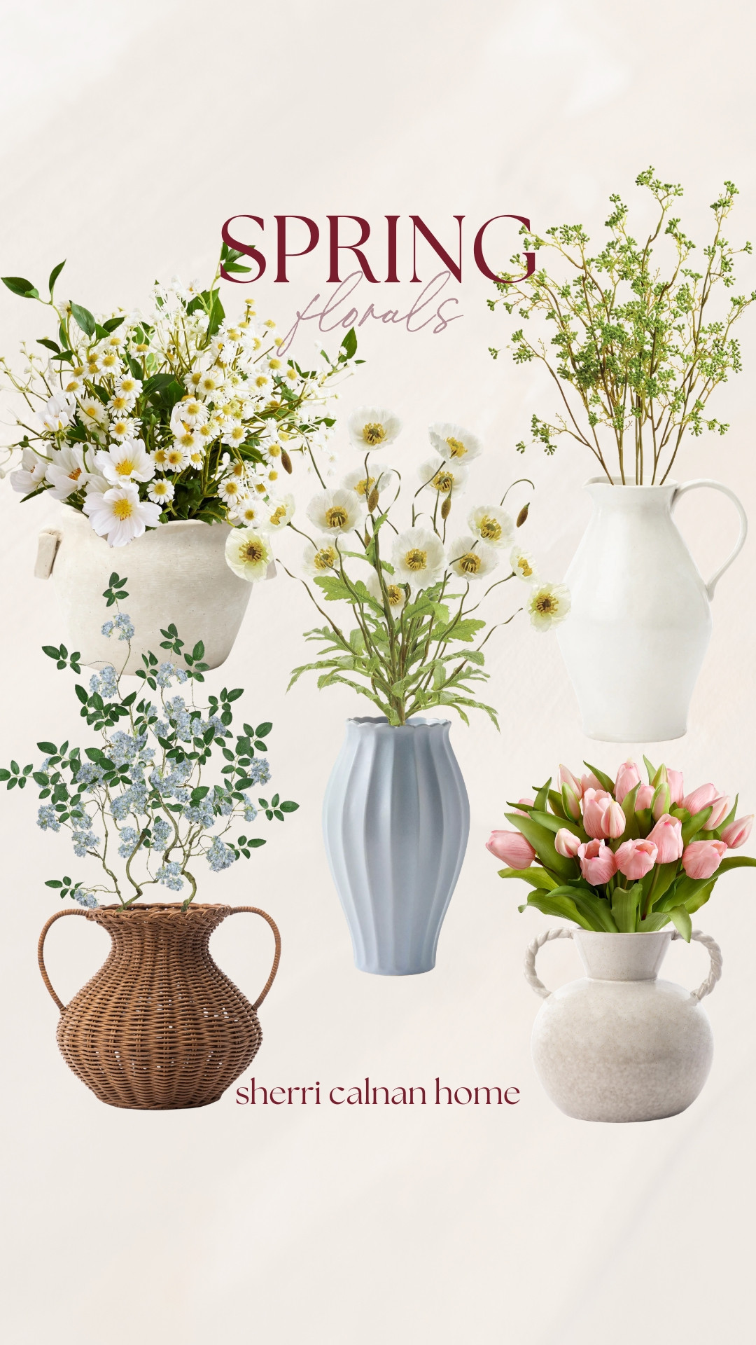 Spring florals styled in soft neutral vessels and woven textures to bring a fresh seasonal touch while keeping your home feeling calm, airy, and timeless.

Spring floral decor, faux floral arrangements, neutral vases, coastal spring styling, organic modern home decor, floral home accents, sherri calnan home 

#LTKHome