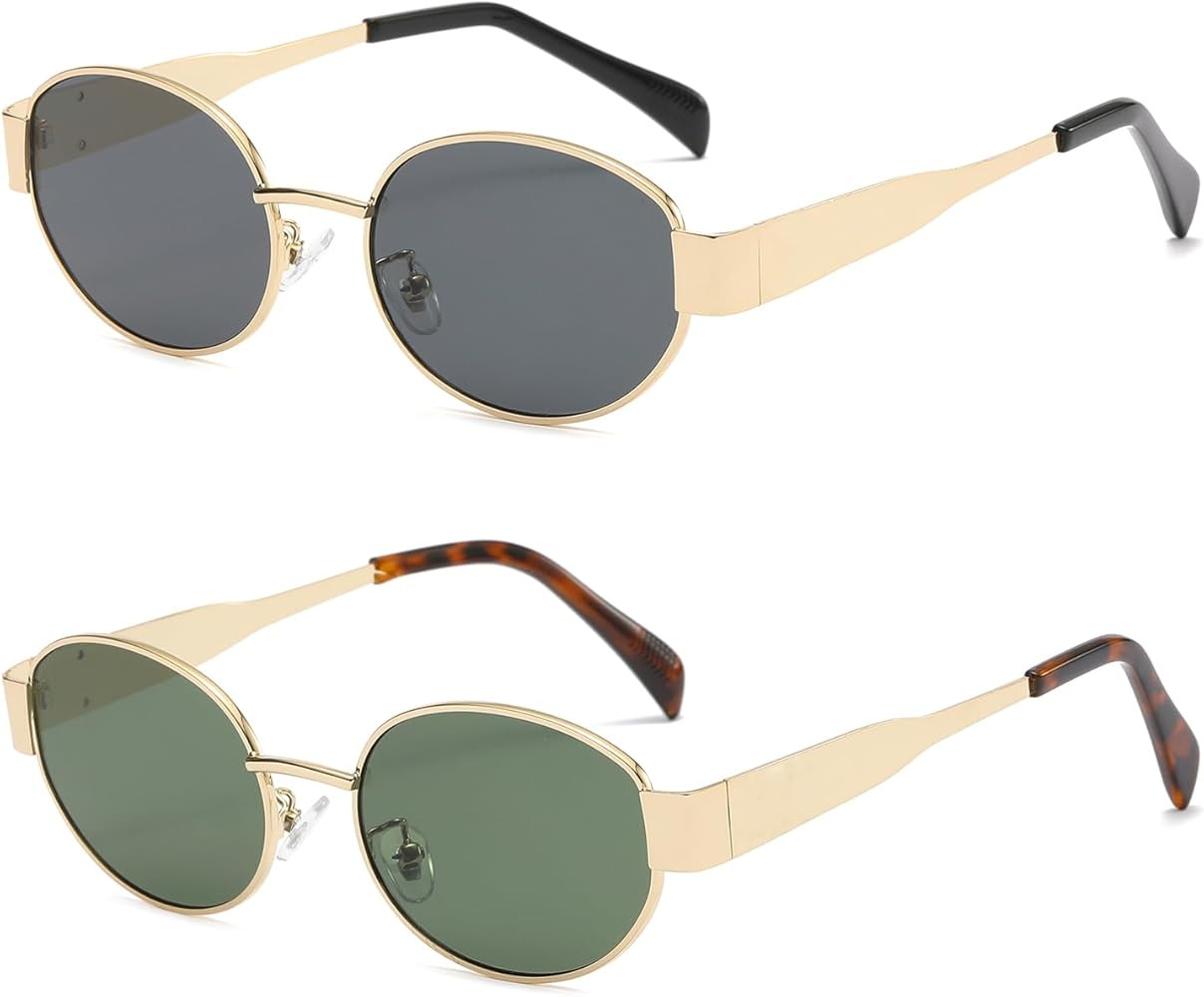 Retro Oval Sunglasses for Women Men Trendy Small Round Metal Frame Sun Glasses, Classic designer ... | Amazon (CA)
