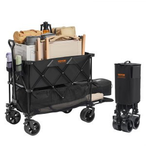 VEVOR Foldable Double Decker Wagon, 400L Collapsible Wagon Cart with All-Terrain Wheels, Heavy Du... | Vevor