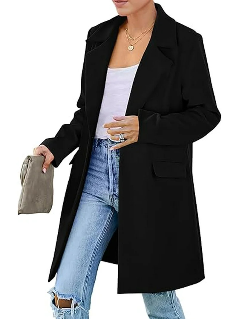 PRETTYGARDEN Women's 2025 Spring Fall Long Blazer Jackets Long Sleeve Lapel Pockets Loose Fit Wor... | Walmart (US)